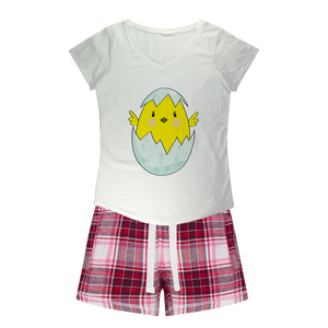 Easter Chicken Girls Sleepy Tee and Flannel Short