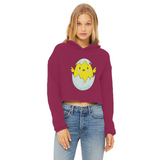 Easter Chicken Ladies Cropped Raw Edge Hoodie