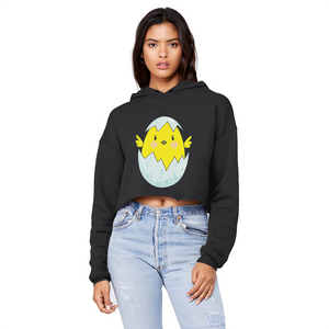 Easter Chicken Unisex Cropped Raw Edge Boyfriend Hoodie