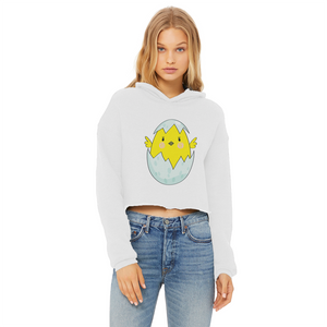 Easter Chicken Ladies Cropped Raw Edge Hoodie