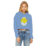 Easter Chicken Ladies Cropped Raw Edge Hoodie