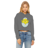 Easter Chicken Ladies Cropped Raw Edge Hoodie