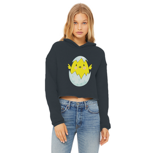 Easter Chicken Ladies Cropped Raw Edge Hoodie