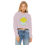 Easter Chicken Ladies Cropped Raw Edge Hoodie