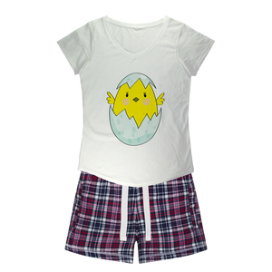 Easter Chicken Girls Sleepy Tee and Flannel Short